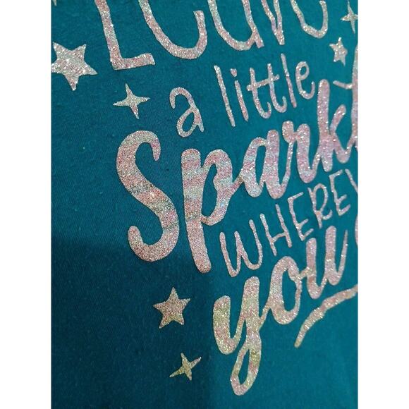 Eddie Bauer Glam Top T-Shirt Women's Curvy Plus Sz XXL Teal SPARKLE Dazzle Glam - Picture 4 of 12